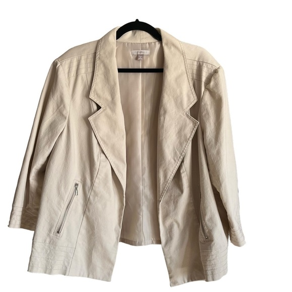 Roz & Ali Jackets & Blazers - Roz & Ali Womens Open Front Jacket Lined Natural Beige Stretch 3X